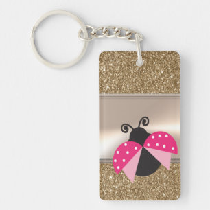Porte-clefs Coccinelle Mignonne Sur Paillettes D'or