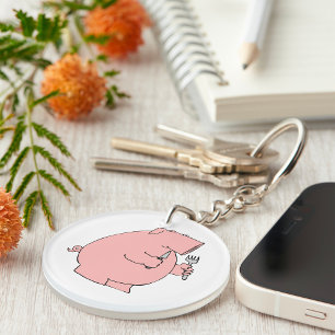 Porte-clefs Cochon affamé drôle tenant une fourchette et un co