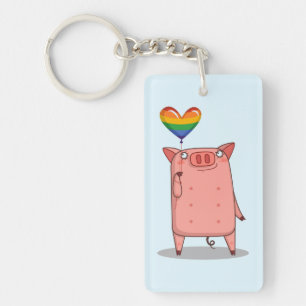 Porte-clefs Cochon Avec Ballot Arc-En-Ciel