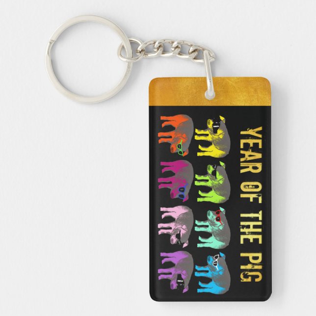 Porte-clefs Cochon chinois Nouvel An Zodiac Anniversaire Nom P (Devant)