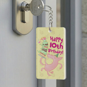 Porte-clefs Cochon Drôle Ajouter L'âge Géant Gâteau D'annivers