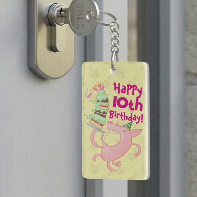 Porte-clefs Cochon Drôle Ajouter L'âge Géant Gâteau D'annivers (Créateur téléchargé)