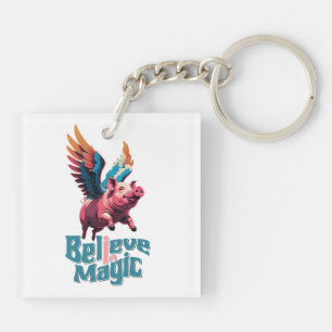 Porte-clefs Cochon mignon avec ailes colorées Croire en la m