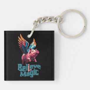 Porte-clefs Cochon mignon avec ailes colorées Croire en la m