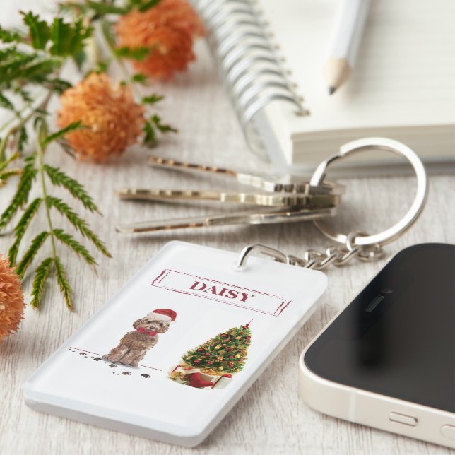 Porte-clefs Cockapo Brown Funny Chien de Noël et Arbre (Devant droit)