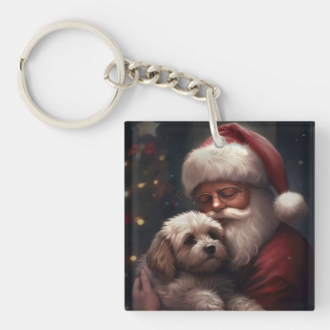 Porte-clefs Cockapoo avec le Père Noël Noël Festif (Devant)