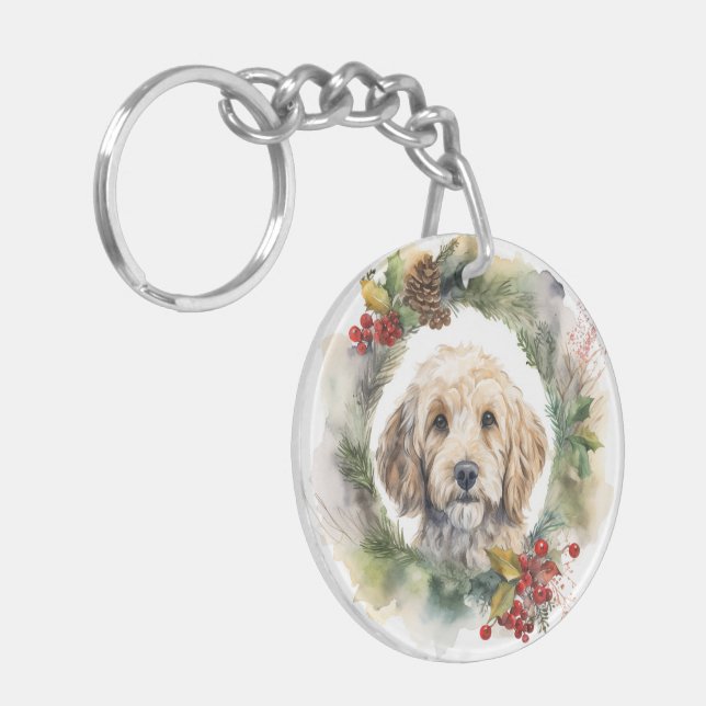 Porte-clefs Cockapoo Christmas Wreath Festive Pup (Devant gauche)