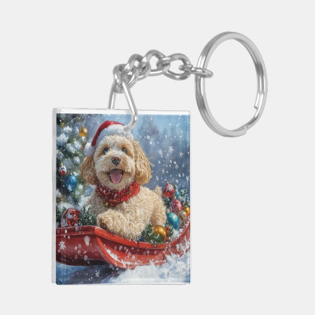 Porte-clefs Cockapoo Dog in Sledge Let it Neige Christmas (Dos gauche)
