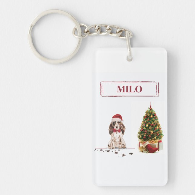 Porte-clefs Cocker Brown Spaniel drôle Chien de Noël avec arbr (Devant)