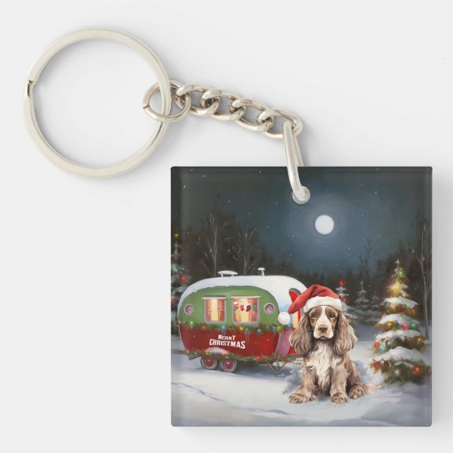 Porte-clefs Cocker d'hiver Spaniel Caravan Christmas Adventure (Devant)