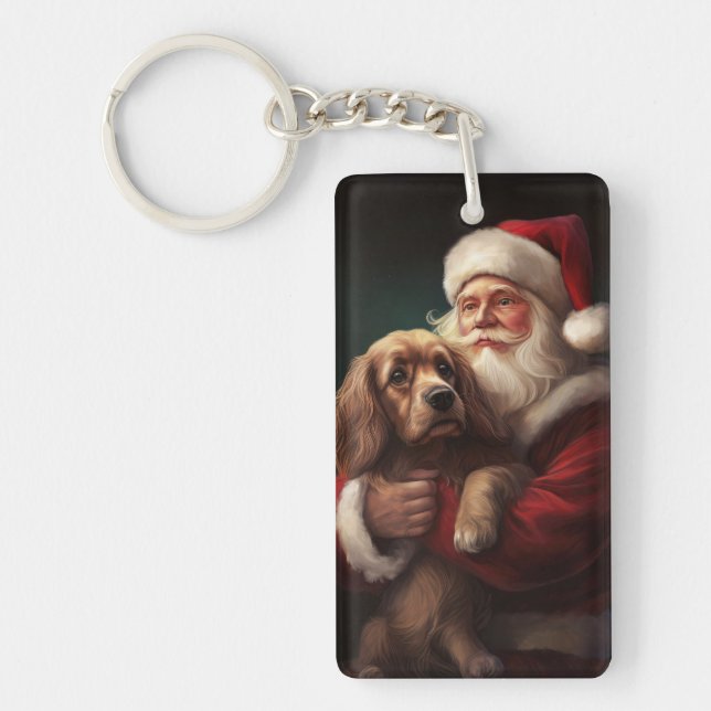 Porte-clefs Cocker Spaniel avec Noël Festif du Père Noël (Devant)