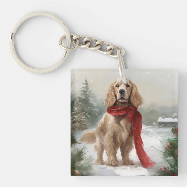 Porte-clefs Cocker Spaniel Chien dans Noël de neige (Devant)