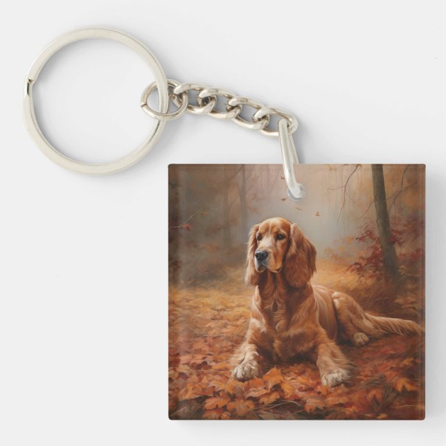 Porte-clefs Cocker Spaniel dans les feuilles d'automne qui tom (Devant)
