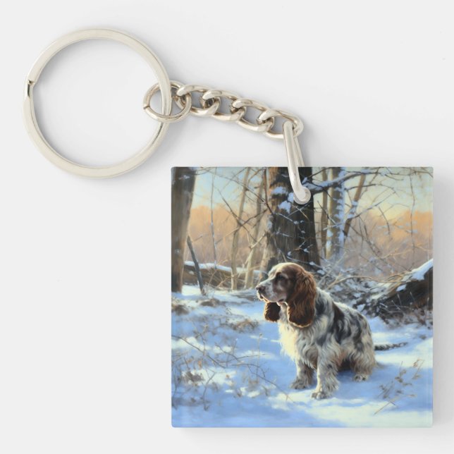 Porte-clefs Cocker Spaniel Laisser Neige Noël (Devant)