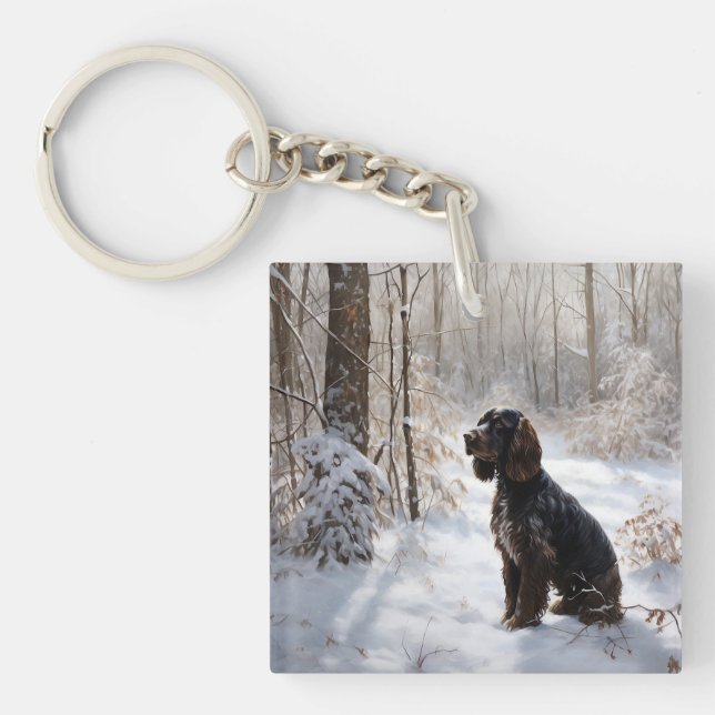 Porte-clefs Cocker Spaniel Laisser Neige Noël (Devant)