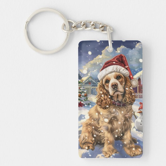 Porte-clefs Cocker Spaniel Merveilleux Noël Hiver  (Devant)