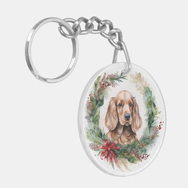 Porte-clefs Cocker Spaniel Noël Wreath Festive Pup (Devant gauche)