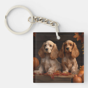 Porte-clefs Cocker Spaniel Puppy Automne Citrouille de plaisir