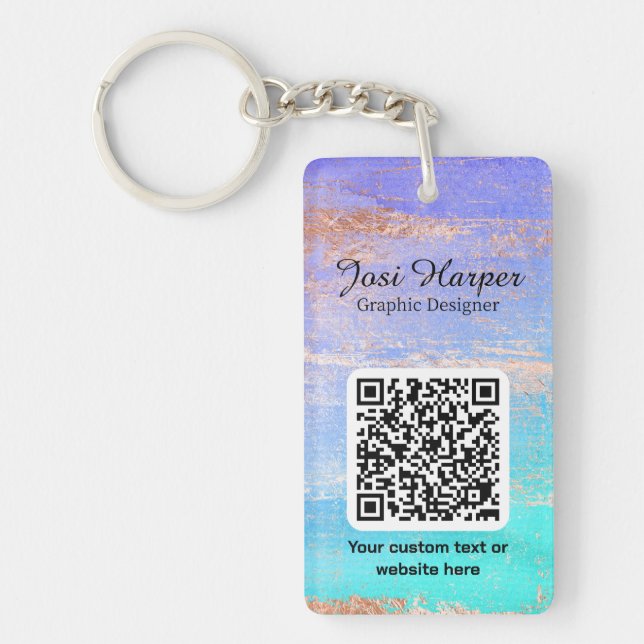 Porte-clefs Code QR acrylique Turquoise doré double face (Devant)