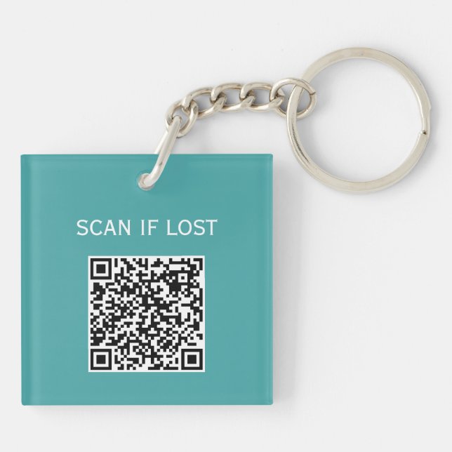 Porte-clefs Code QR couleur unie Scannez si perdu Bleu pastel  (Dos)