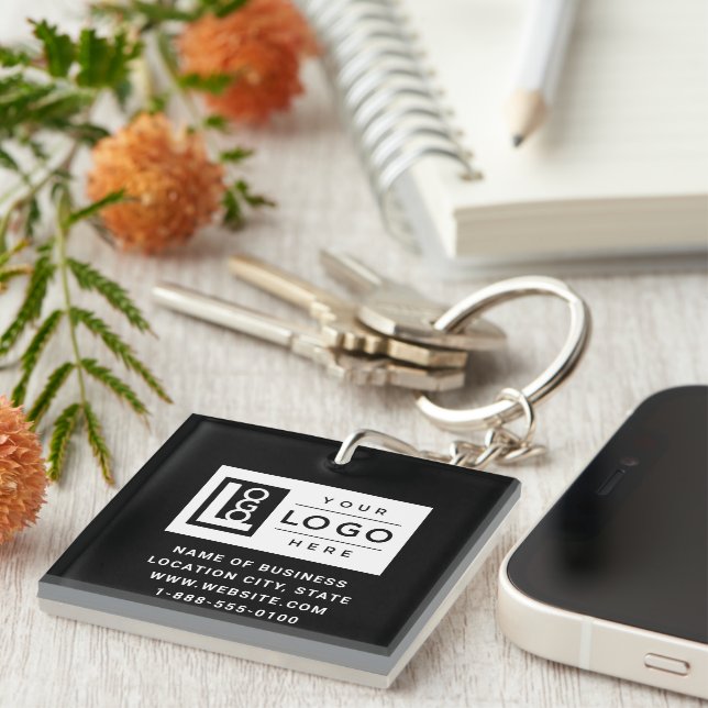 Porte-clefs Code QR de logo d'entreprise noire marquée (Devant Droit)