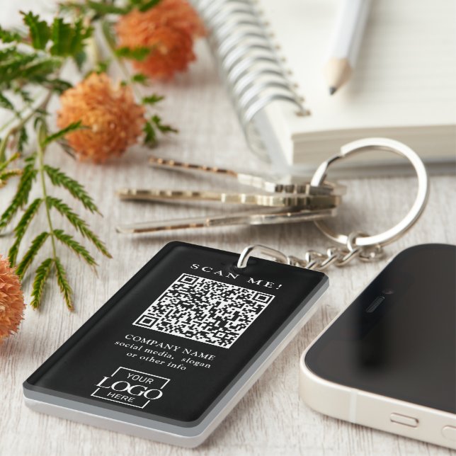 Porte-clefs Code QR de logo d'entreprise personnalisé moderne (Devant droit)