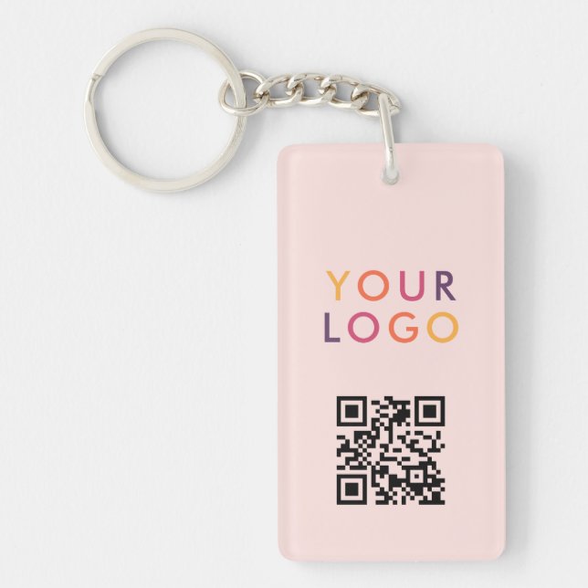 Porte-clefs Code QR Logo Entreprise Rose Pâle (Devant)