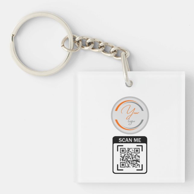 Porte-clefs Code QR Logo Simple Entreprise Blanc (Devant)