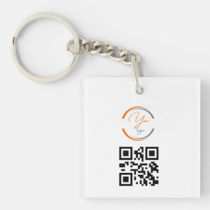 Porte-clefs Code QR Logo Simple Entreprise Blanc