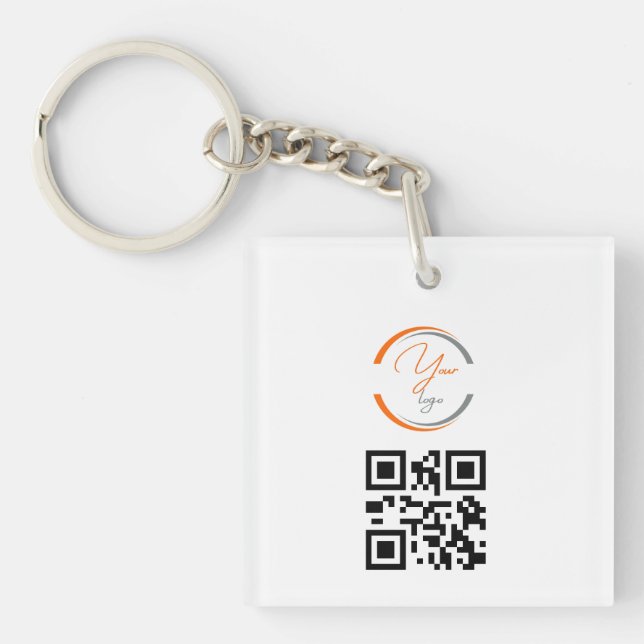 Porte-clefs Code QR Logo Simple Entreprise Blanc (Devant)