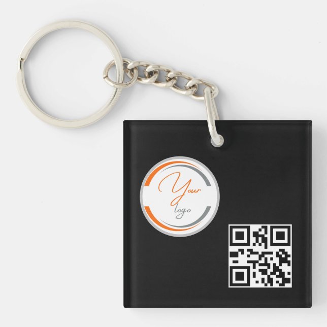 Porte-clefs Code QR Logo Simple Entreprise Noir (Devant)
