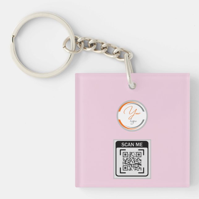 Porte-clefs Code QR Logo Simple Entreprise Rose (Devant)