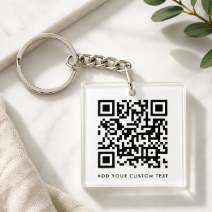 Porte-clefs Code QR Minimaliste Propre Simple Blanc Texte Pers