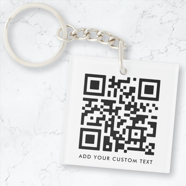 Porte-clefs Code QR Minimaliste Propre Simple Blanc Texte Pers (Versatile editable keychain template with interactive QR code & text for business or personal use.)