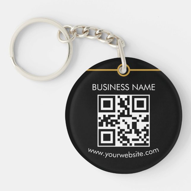 Porte-clefs Code QR personnalisé Texte moderne Noir Blanc (Devant)