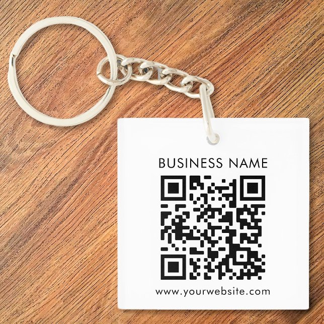 Porte-clefs Code QR personnalisé Texte moderne Noir Blanc (Créateur téléchargé)