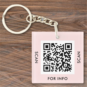 Porte-clefs Code QR personnalisé Texte Moderne Rose Pâle Entre