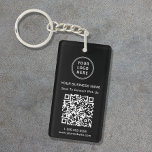 Porte-clefs Code QR promotionnel noir<br><div class="desc">Porte - clé de promotion noir moderne et professionnel avec votre code QR pour les clients à rechercher une liste de vos produits, services, prix ou autres informations. Téléchargez votre logo et votre code QR et ajoutez votre nom d'entreprise, votre site Web, votre slogan d'affaires, votre numéro de téléphone, etc.,...</div>