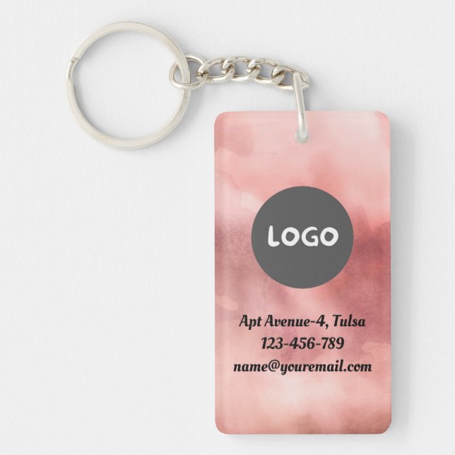 Porte-clefs Code QR Rose défraîchi et logo d'entreprise double (Devant)