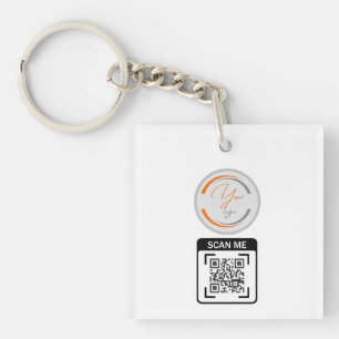 Porte-clefs Code QR Simple Logo Entreprise Blanc