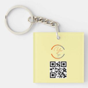 Porte-clefs Code QR Simple Logo Entreprise Jaune Clair