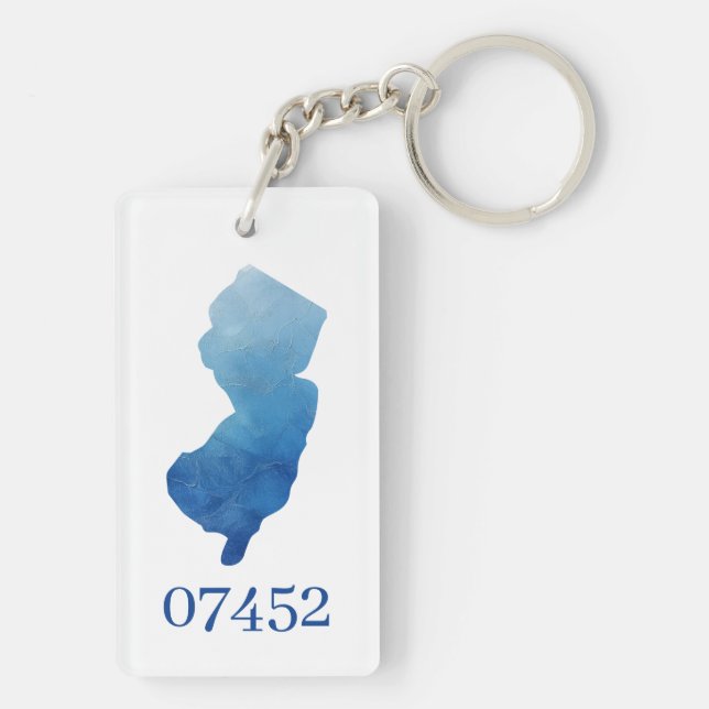 Porte-clefs Code zip de forme d'état New Jersey personnalisé N (Dos)