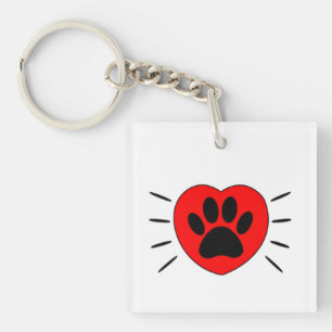 Porte-clefs Coeur Amoureux des chiens Et Empreinte de patte
