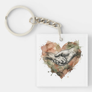 Porte-clefs Cœur aquarelle du lien entre l'humain et l'animal