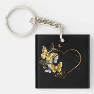 Porte-clefs Coeur aux papillons d'or
