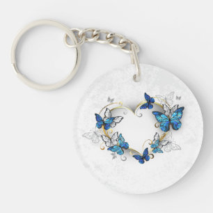 Porte-clefs Coeur bijoux avec papillons Morpho