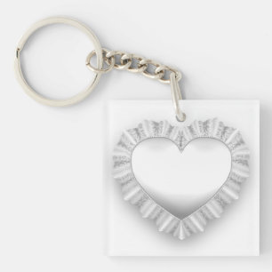 Porte-clefs Coeur blanc de dentelle personnalisable