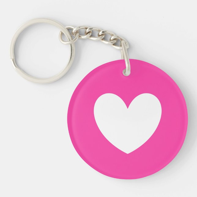 Porte-clefs Coeur blanc sur fuchsia rose (Devant)