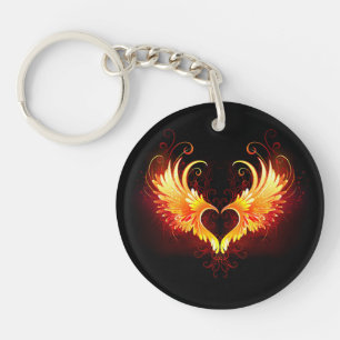 Porte-clefs Coeur de feu ange avec ailes