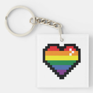 Porte-clefs Coeur de pixel arc-en-ciel